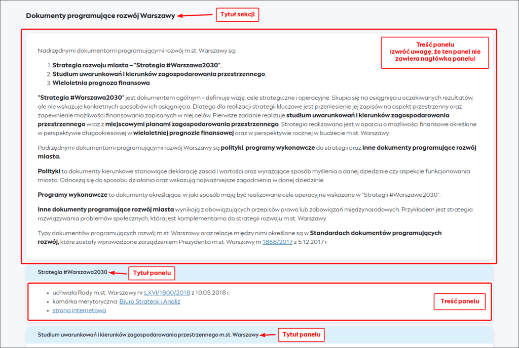 Zrzut ekranu prezentujący szablon Rozszerzona zawartość stron